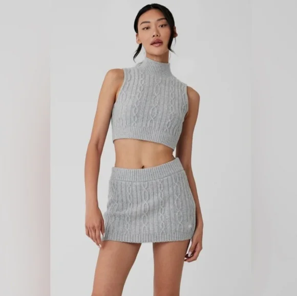 37. Alo Yoga | Cable Knit Winter Bliss Mini Skirt – Heather Grey – Size Small - Picture 2 of 12